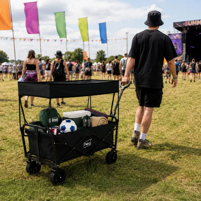 Neo Black Folding Wagon Canopy Garden Cart 138L 120kg