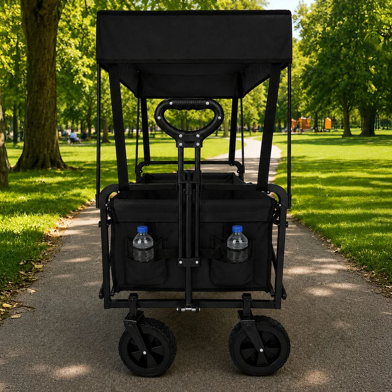 Neo Black Folding Wagon Canopy Garden Cart 138L 120kg