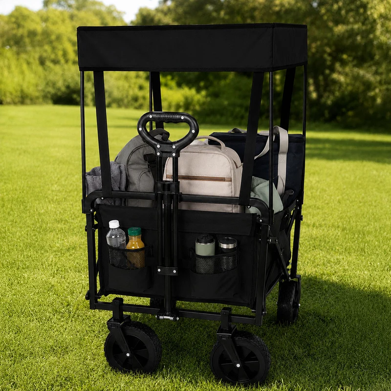 Neo Black Folding Wagon Canopy Garden Cart 138L 120kg