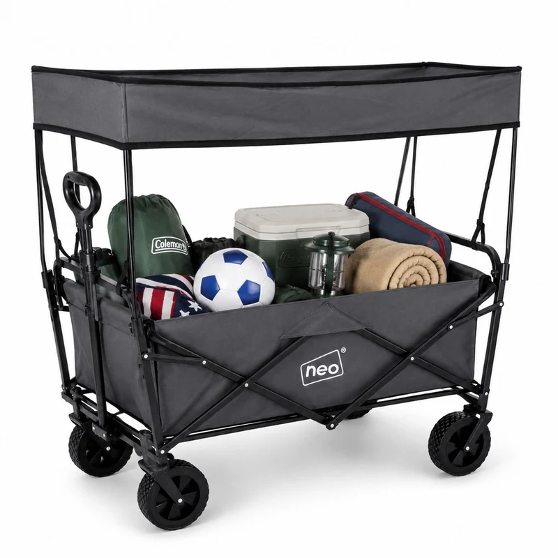 Neo Grey Folding Wagon Canopy Garden Cart 138L 120kg