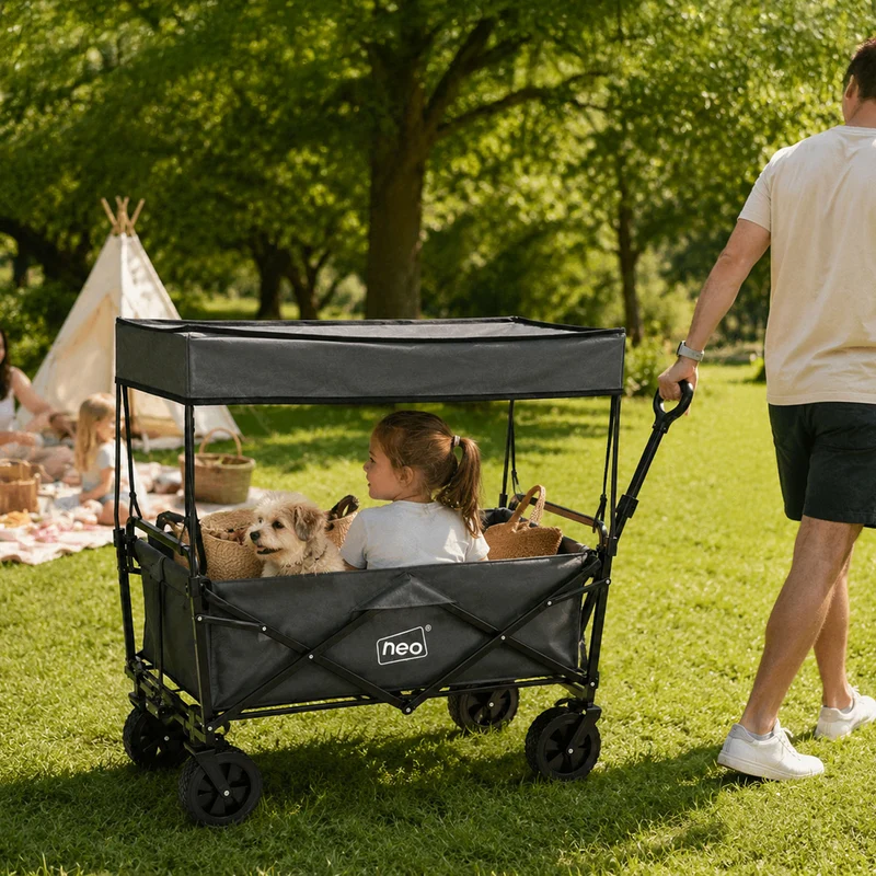 Neo Grey Folding Wagon Canopy Garden Cart 138L 120kg