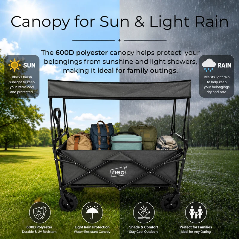 Neo Grey Folding Wagon Canopy Garden Cart 138L 120kg