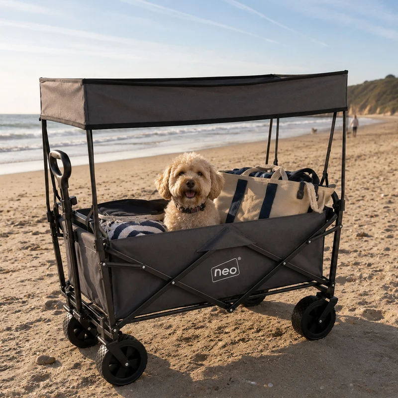 Neo Grey Folding Wagon Canopy Garden Cart 138L 120kg