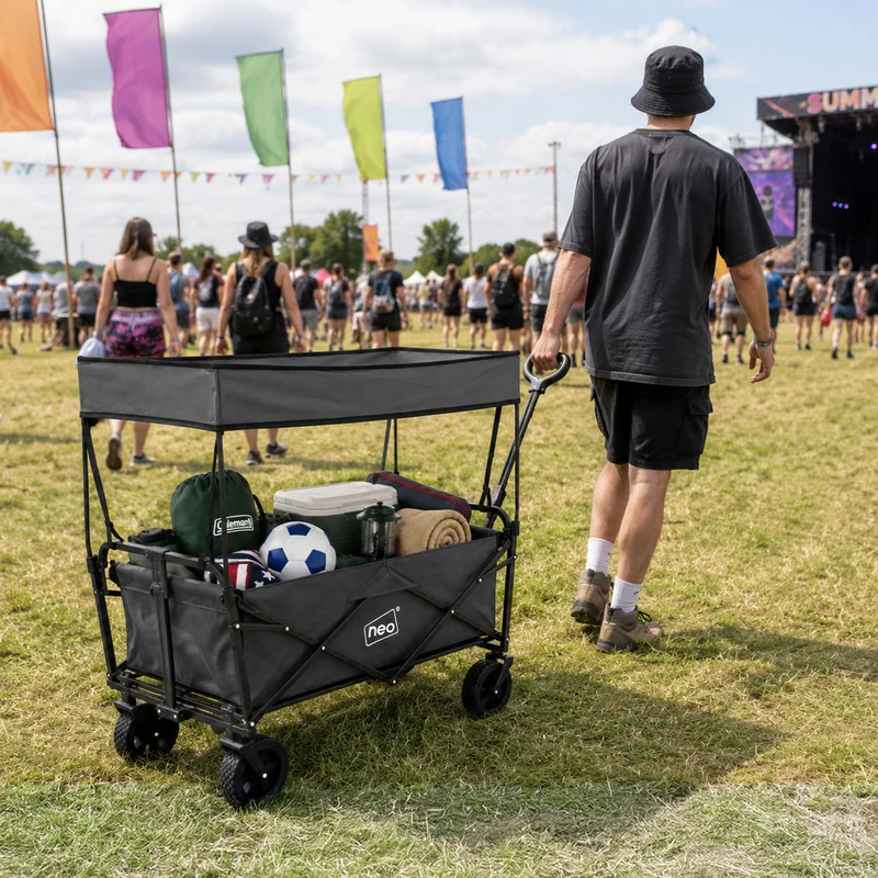 Neo Grey Folding Wagon Canopy Garden Cart 138L 120kg