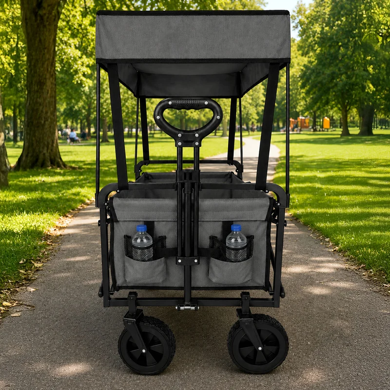 Neo Grey Folding Wagon Canopy Garden Cart 138L 120kg