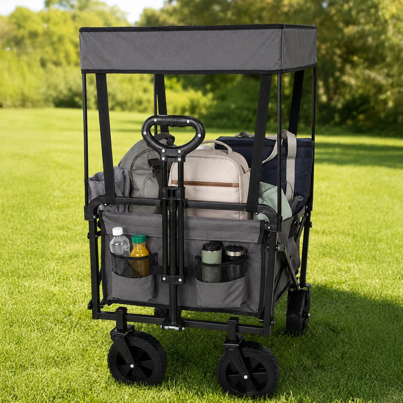 Neo Grey Folding Wagon Canopy Garden Cart 138L 120kg