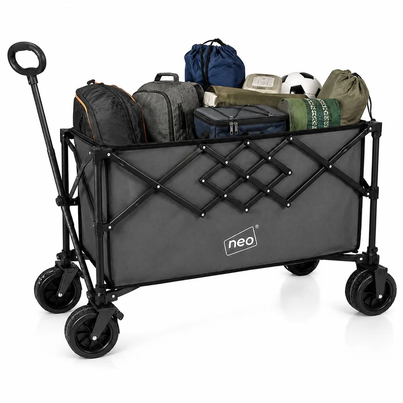 Neo Grey Heavy Duty Folding Wagon Cart 300L Adjustable Handle