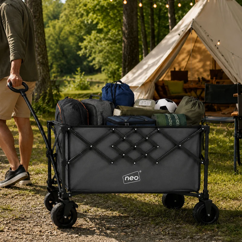 Neo Grey Heavy Duty Folding Wagon Cart 300L Adjustable Handle