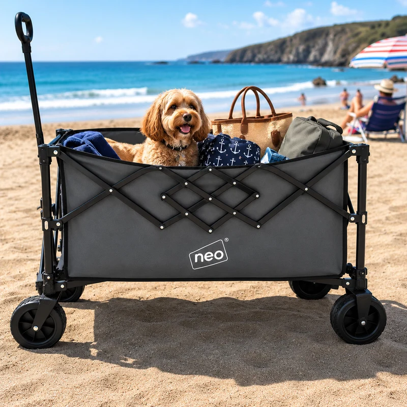 Neo Grey Heavy Duty Folding Wagon Cart 300L Adjustable Handle