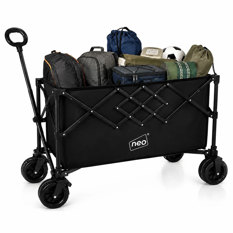 Neo Black Heavy Duty Folding Wagon Cart 300L Adjustable Handle