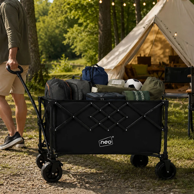 Neo Black Heavy Duty Folding Wagon Cart 300L Adjustable Handle