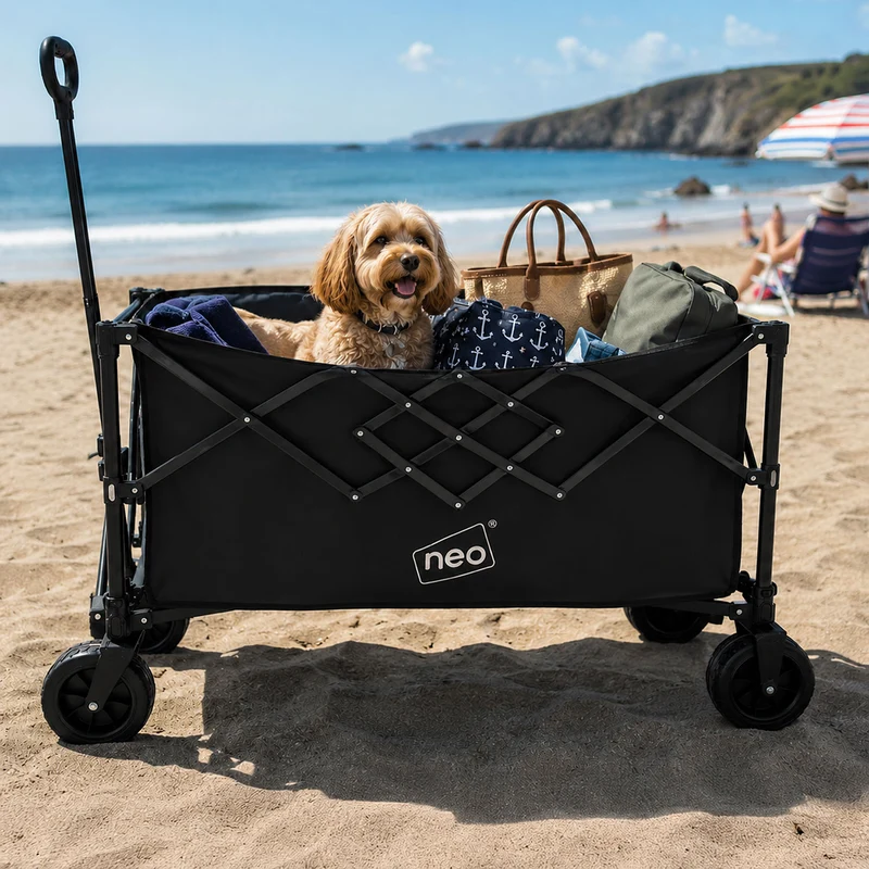 Neo Black Heavy Duty Folding Wagon Cart 300L Adjustable Handle