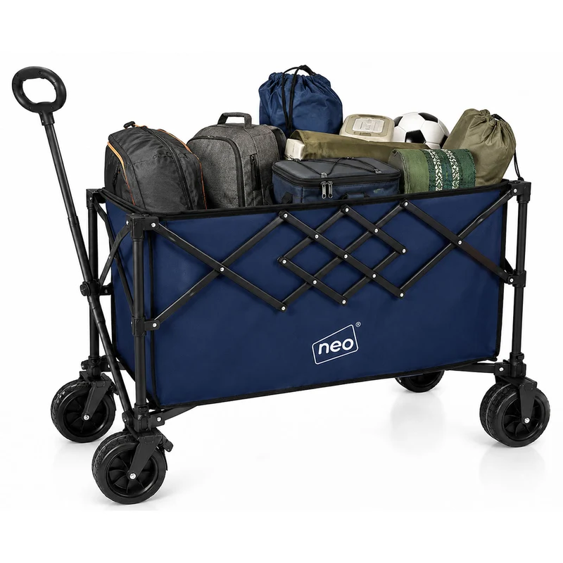 Neo Navy Blue Heavy Duty Folding Wagon Cart 300L Adjustable Handle