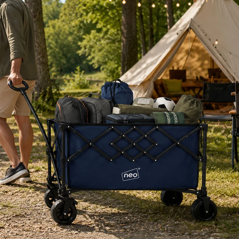 Neo Navy Blue Heavy Duty Folding Wagon Cart 300L Adjustable Handle