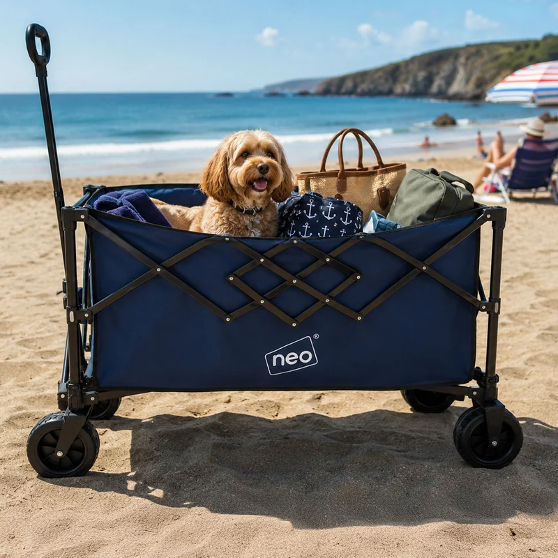 Neo Navy Blue Heavy Duty Folding Wagon Cart 300L Adjustable Handle