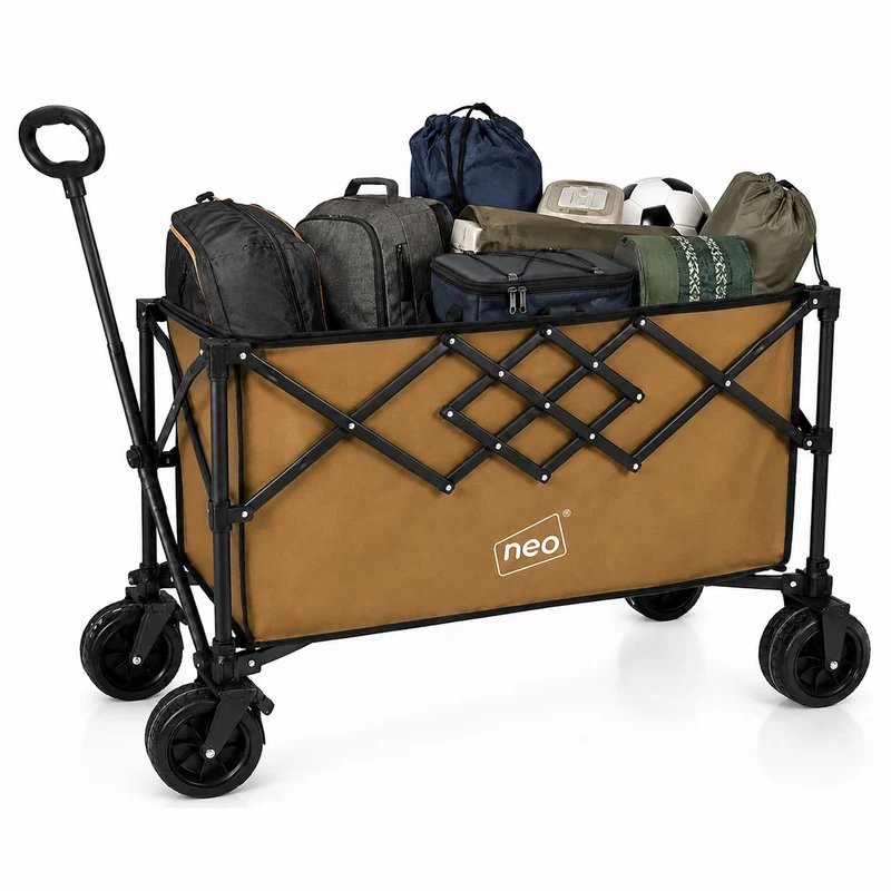 Neo Khaki Heavy Duty Folding Wagon Cart 300L Adjustable Handle
