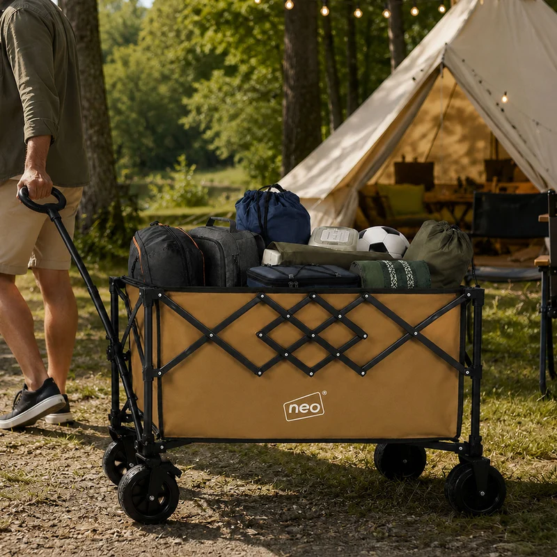 Neo Khaki Heavy Duty Folding Wagon Cart 300L Adjustable Handle