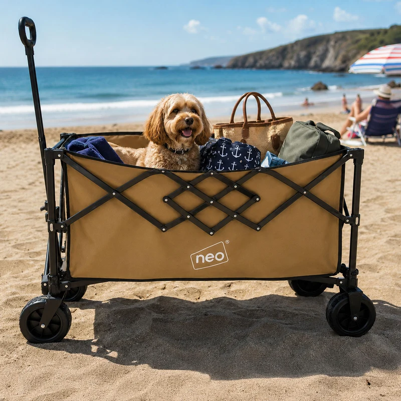 Neo Khaki Heavy Duty Folding Wagon Cart 300L Adjustable Handle