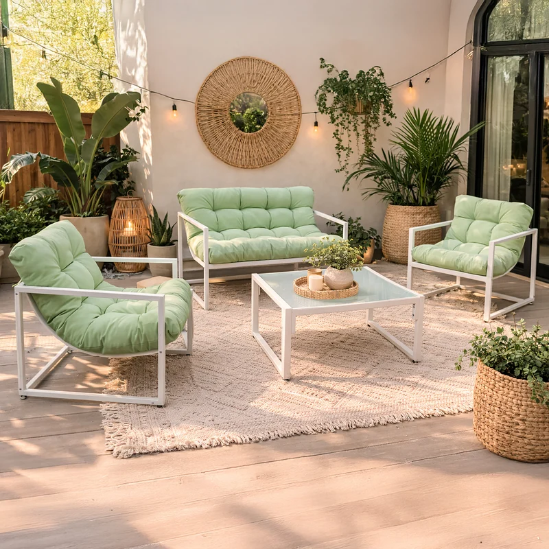 Neo Green 4 Piece Outdoor Metal Patio Garden Furniture Set