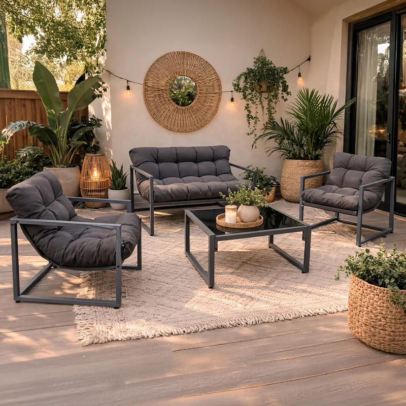 Neo Grey 4 Piece Outdoor Metal Patio Garden Furniture Set