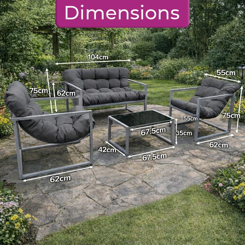 Neo Grey 4 Piece Outdoor Metal Patio Garden Furniture Set