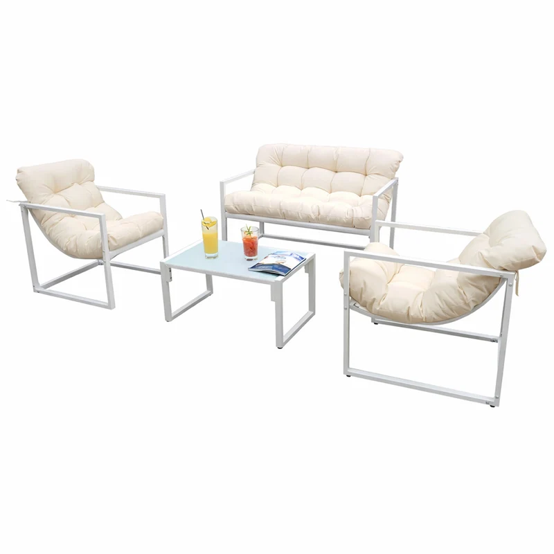 Neo White 4 Piece Outdoor Metal Patio Garden Furniture Set