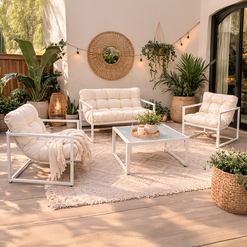 Neo White 4 Piece Outdoor Metal Patio Garden Furniture Set