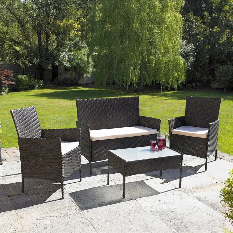Neo Brown 4 Piece Rattan Outdoor Furniture Garden Sofa Set