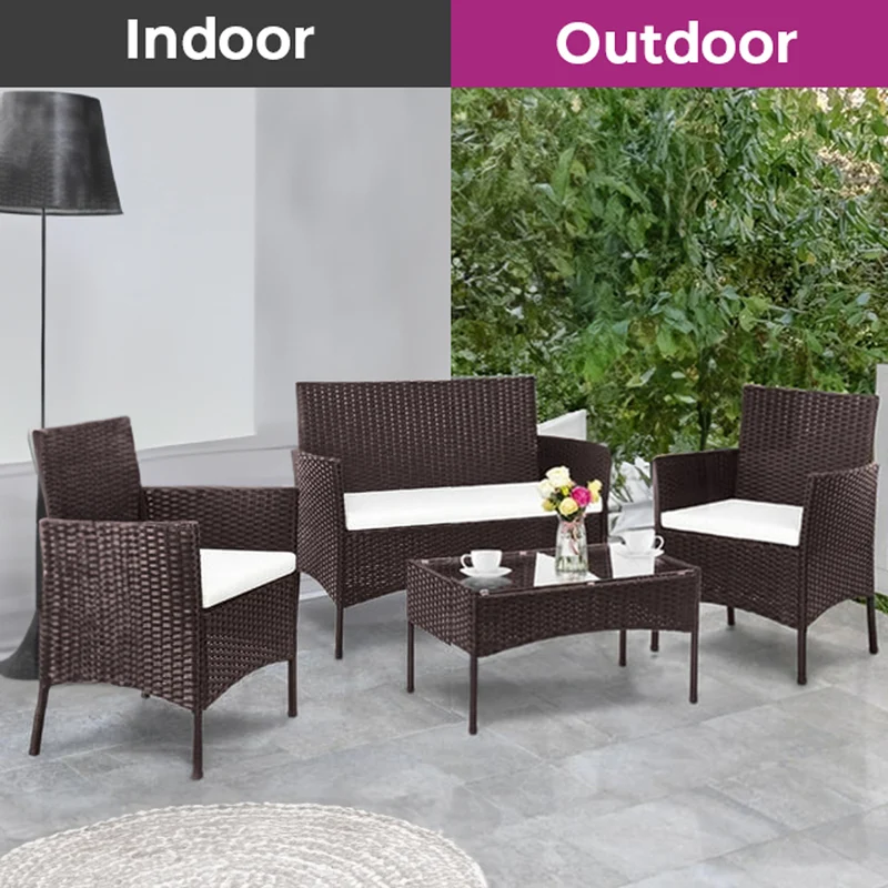 Neo Brown 4 Piece Rattan Outdoor Furniture Garden Sofa Set