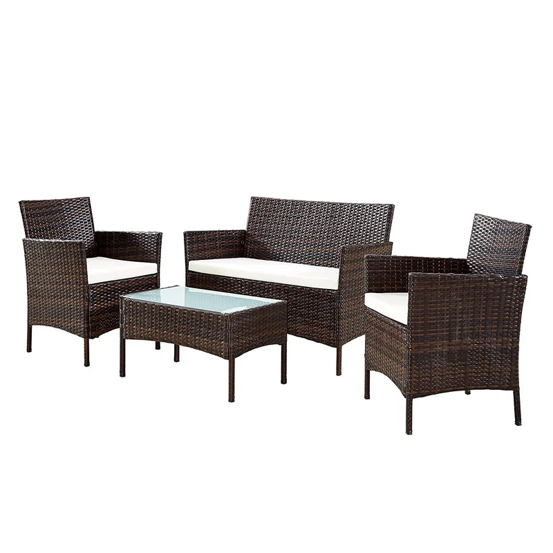 Neo Brown 4 Piece Rattan Outdoor Furniture Garden Sofa Set
