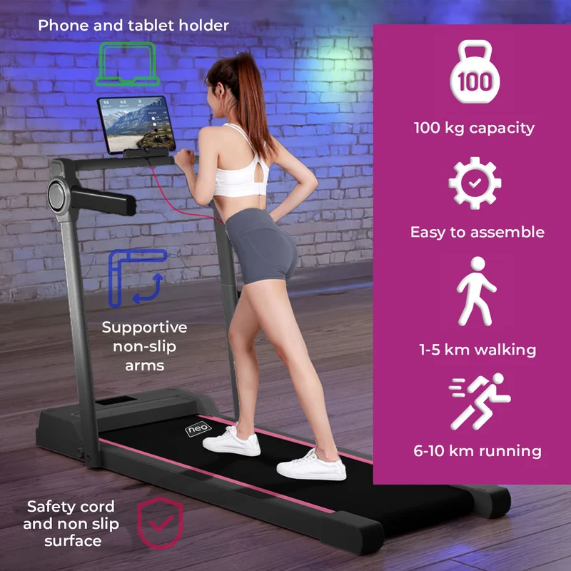 Neo Black Walking Pad Treadmill with Hand Rail