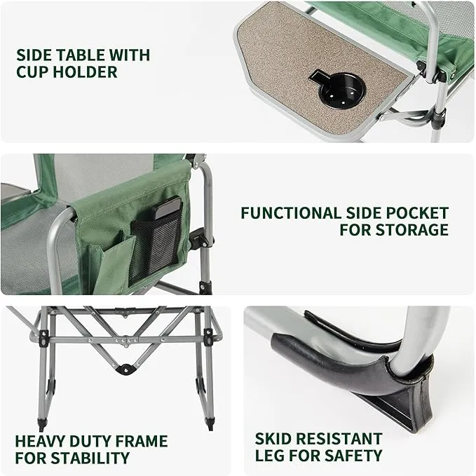 Naturehike Folding Camping Director Chair with Side Table and Storage Pockets