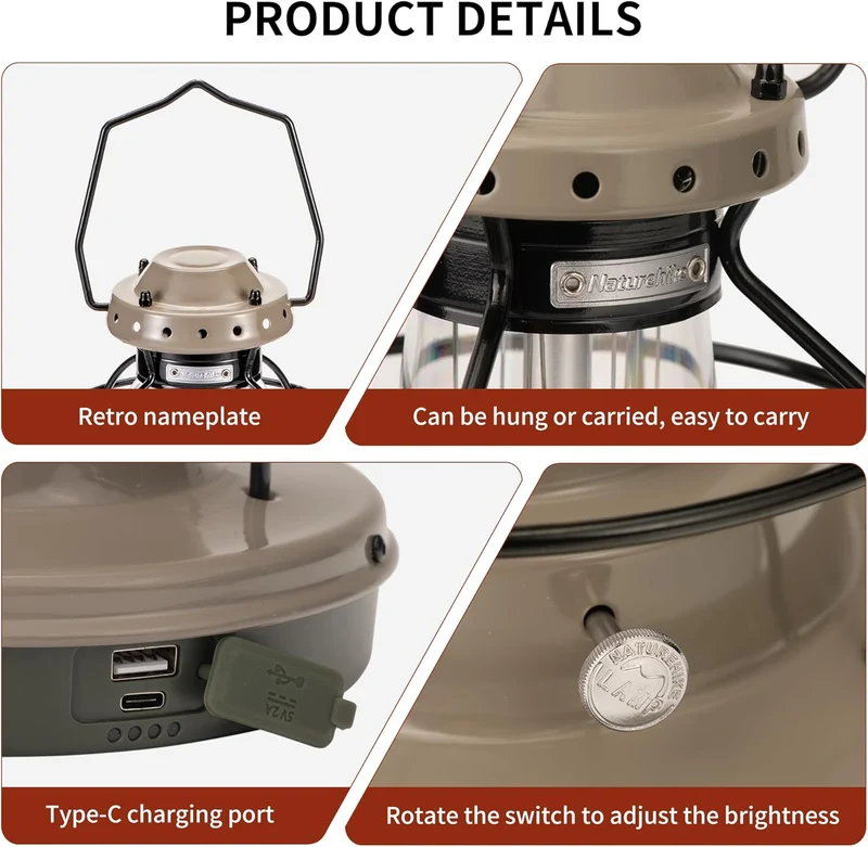 Naturehike LED Camping Lamp 7500mAh Rechargeable IPX4 Waterproof 55h Runtime
