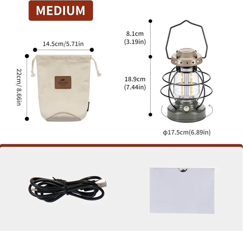 Naturehike LED Camping Lamp 7500mAh Rechargeable IPX4 Waterproof 55h Runtime